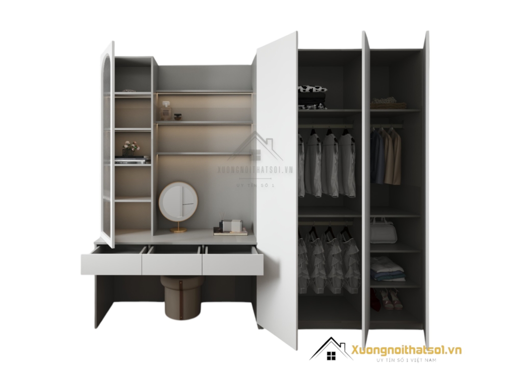 Tủ quần áo 3 cánh cửa mở kết hợp bàn trang điểm màu 203LU, thiết kế hiện đại và tiện nghi cho phòng ngủ