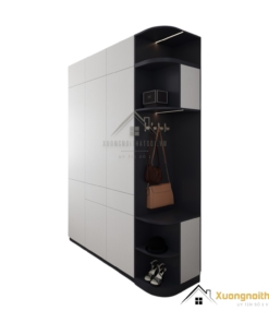 Tủ quần áo 3 cánh mở bo cong góc màu gỗ sang trọng, thiết kế hiện đại và tiện nghi.