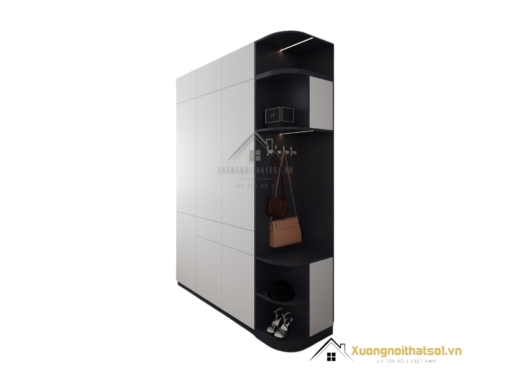 Tủ quần áo 3 cánh mở bo cong góc màu gỗ sang trọng, thiết kế hiện đại và tiện nghi.