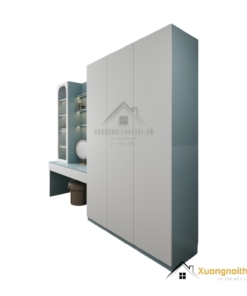 Tủ quần áo 3 cánh mở kết hợp bàn phấn hiện đại màu trắng tại Hà Nội, mẫu 212ZN, thiết kế tiện lợi cho phòng ngủ nhỏ.