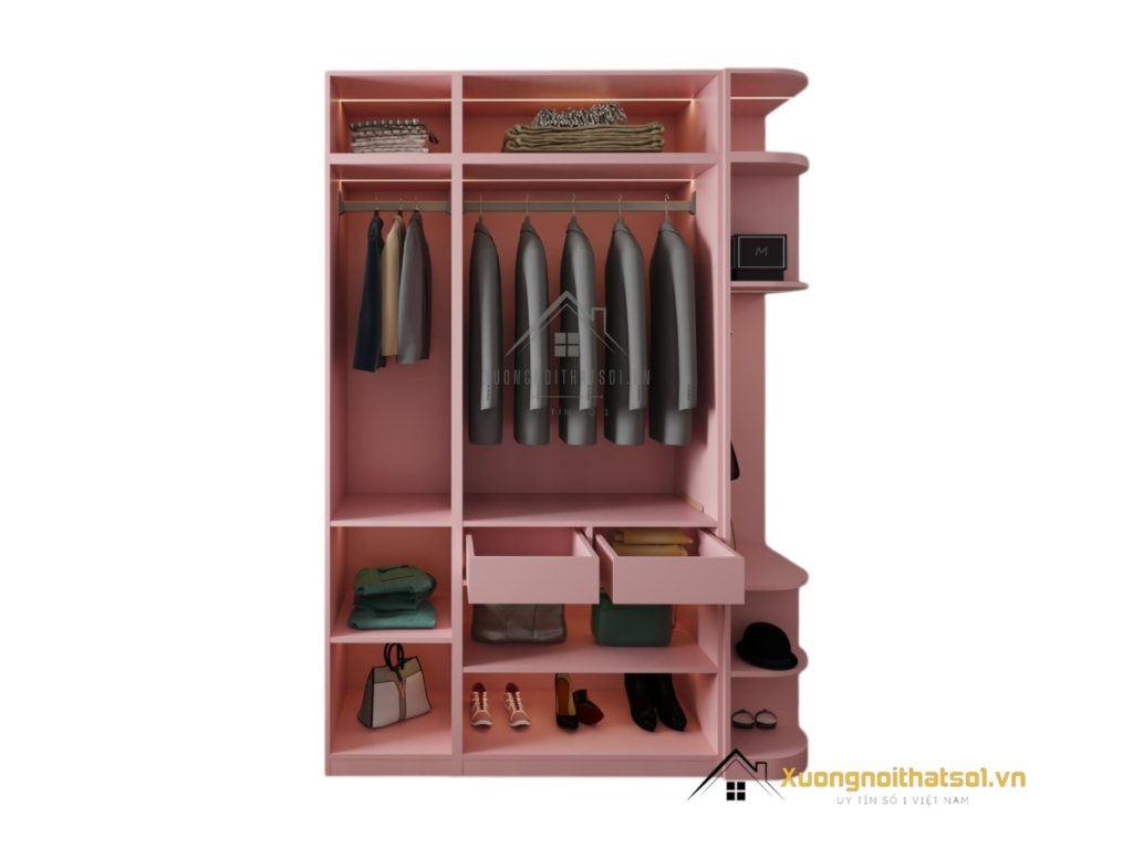 Tủ quần áo 3 cánh mở MDF bo cong góc màu 021T hiện đại và tiện nghi