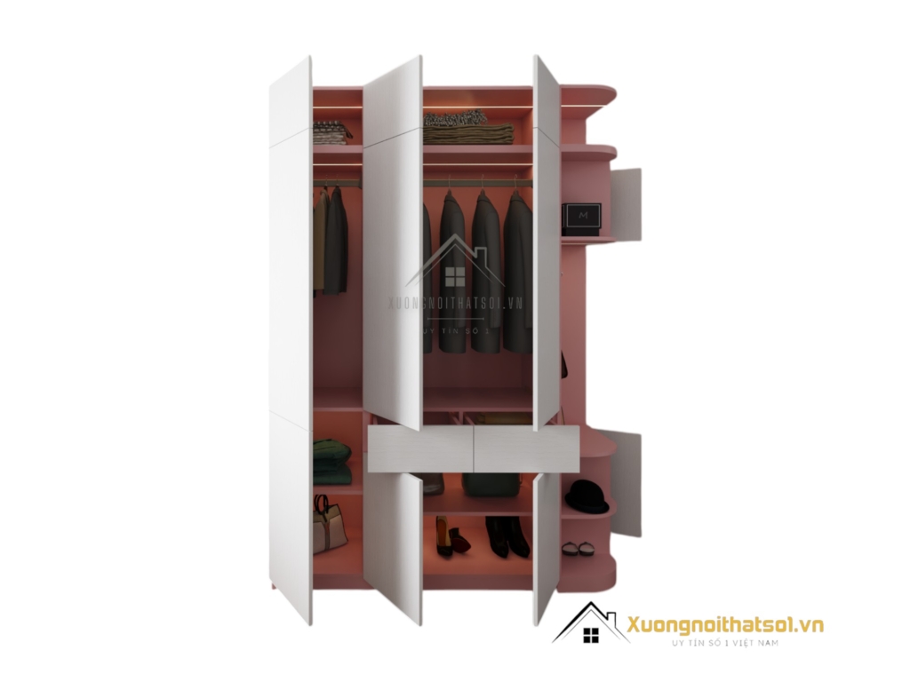Tủ quần áo 3 cánh mở MDF bo cong góc màu 021T hiện đại và tiện dụng
