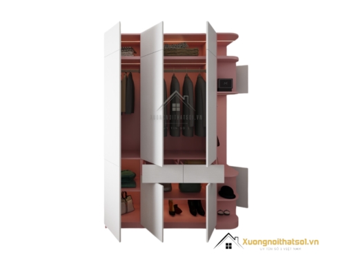 Tủ quần áo 3 cánh mở MDF bo cong góc màu 021T hiện đại và tiện dụng