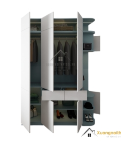 Tủ quần áo 3 cánh mở màu xanh Thái bo cong góc hiện đại mã 212ZN phù hợp mọi không gian sống