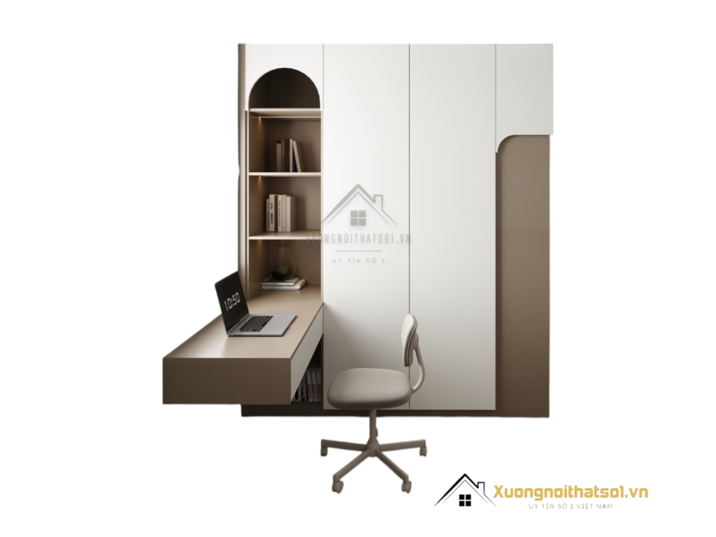 Tủ quần áo 4 buồng cánh mở gỗ kết hợp bàn học màu 217LU hiện đại, tiện dụng