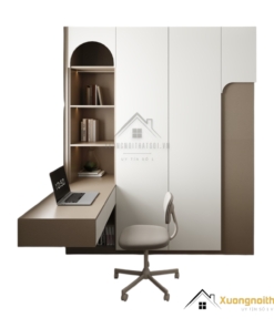 Tủ quần áo 4 buồng cánh mở gỗ kết hợp bàn học màu 217LU hiện đại, tiện dụng