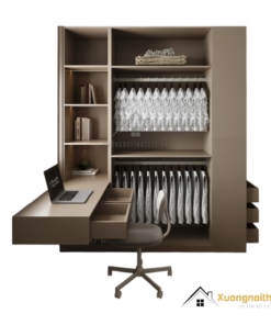 Tủ quần áo 4 buồng cánh mở gỗ kết hợp bàn học màu 217LU, thiết kế tiện ích cho phòng ngủ hiện đại.