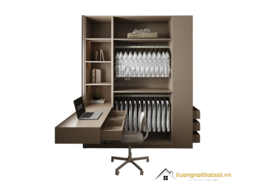 Tủ quần áo 4 buồng cánh mở gỗ kết hợp bàn học màu 217LU, thiết kế tiện ích cho phòng ngủ hiện đại.