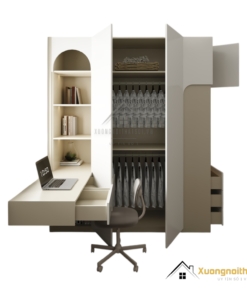 Tủ quần áo 4 buồng cửa mở gỗ kết hợp bàn làm việc màu 219ZN hiện đại, tiện nghi