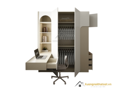 Tủ quần áo 4 buồng cửa mở gỗ kết hợp bàn làm việc màu 219ZN hiện đại, tiện nghi