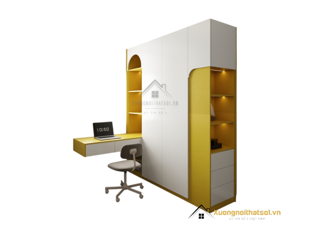 Tủ Quần Áo 4 Buồng Cánh Mở Gỗ Kết Hợp Bàn Làm Việc Màu 030PL (11)