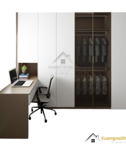 Tủ quần áo 4 buồng cánh mở gỗ màu 217LU kết hợp bàn làm việc tiện lợi, hiện đại.