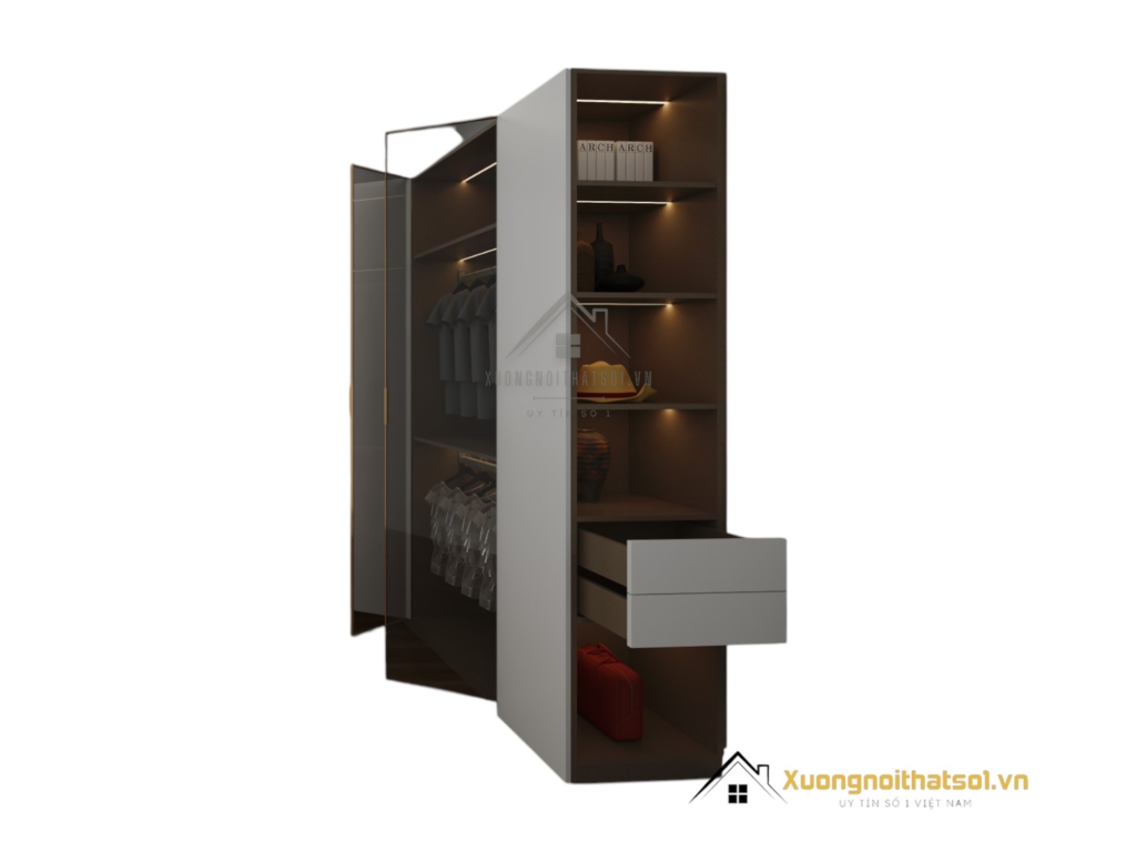 Tủ quần áo 4 buồng cánh mở gỗ kết hợp bàn làm việc màu 217LU hiện đại, tiện dụng cho không gian phòng ngủ.