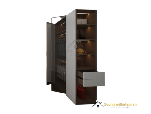 Tủ quần áo 4 buồng cánh mở gỗ kết hợp bàn làm việc màu 217LU hiện đại, tiện dụng cho không gian phòng ngủ.