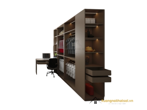Tủ quần áo 4 buồng cánh mở gỗ màu 217LU kết hợp bàn làm việc tiện lợi hiện đại