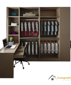 Tủ quần áo 4 buồng cánh mở gỗ màu 217LU kết hợp bàn làm việc, thiết kế tiện nghi và hiện đại.