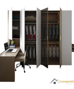 Tủ quần áo 4 buồng cánh mở gỗ màu 217LU kết hợp bàn làm việc hiện đại tiện lợi
