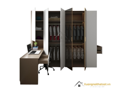 Tủ quần áo 4 buồng cánh mở gỗ màu 217LU kết hợp bàn làm việc hiện đại tiện lợi