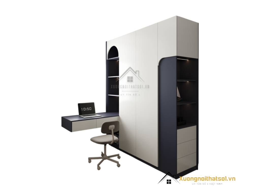 Tủ quần áo 4 buồng cánh mở kết hợp bàn làm việc màu 200T (3)