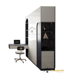 Tủ quần áo 4 buồng cánh mở kết hợp bàn làm việc màu 200T hiện đại, tiện lợi, phù hợp phòng ngủ rộng.