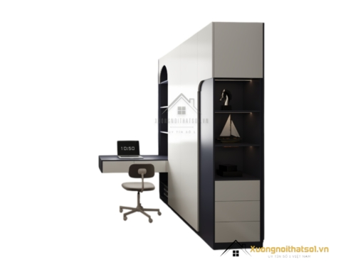 Tủ quần áo 4 buồng cánh mở kết hợp bàn làm việc màu 200T hiện đại, tiện lợi, phù hợp phòng ngủ rộng.
