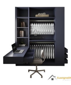 Tủ quần áo 4 buồng cánh mở kết hợp bàn làm việc màu 200T hiện đại tiện nghi, tiết kiệm không gian sống.