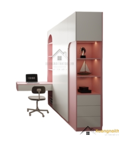 Tủ quần áo 4 buồng cánh mở MDF kết hợp bàn làm việc màu 021T hiện đại và tiện nghi