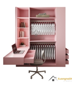 Tủ quần áo 4 buồng cánh mở MDF kết hợp bàn làm việc màu 021T hiện đại và tiện nghi