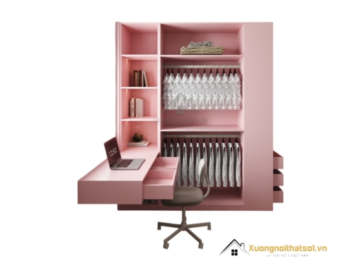 Tủ quần áo 4 buồng cánh mở MDF kết hợp bàn làm việc màu 021T hiện đại và tiện nghi