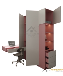 Tủ quần áo 4 buồng cánh mở MDF kết hợp bàn làm việc màu 021T hiện đại, tiện nghi, tối ưu không gian sống.