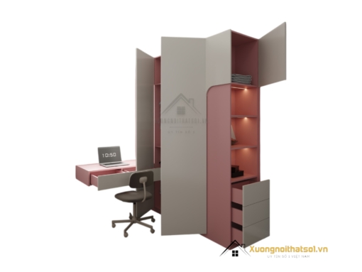 Tủ quần áo 4 buồng cánh mở MDF kết hợp bàn làm việc màu 021T hiện đại, tiện nghi, tối ưu không gian sống.