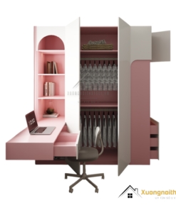 Tủ quần áo 4 buồng cánh mở MDF màu 021T kết hợp bàn làm việc tiện lợi và hiện đại