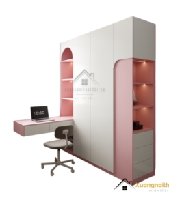 Tủ quần áo 4 buồng cánh mở MDF kết hợp bàn làm việc màu 021T hiện đại và tiện nghi