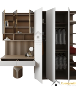 Tủ quần áo 4 buồng kết hợp bàn học màu 217LU hiện đại, tiện lợi cho phòng ngủ bé.