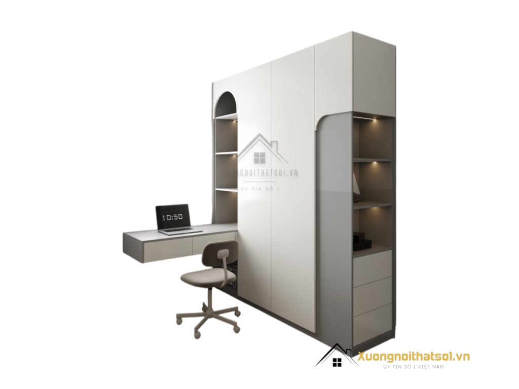 Tủ quần áo 4 buồng cửa mở kết hợp bàn làm việc màu 203LU hiện đại, tiện dụng, tiết kiệm không gian.