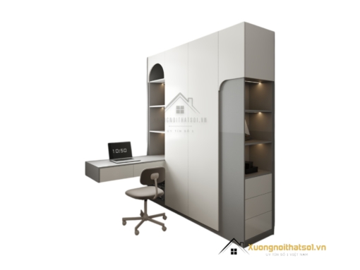 Tủ quần áo 4 buồng cửa mở kết hợp bàn làm việc màu 203LU hiện đại, tiện dụng, tiết kiệm không gian.