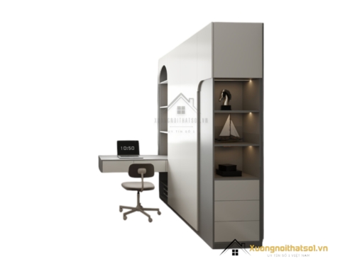 Tủ quần áo 4 buồng cửa mở kết hợp bàn làm việc màu 203LU.