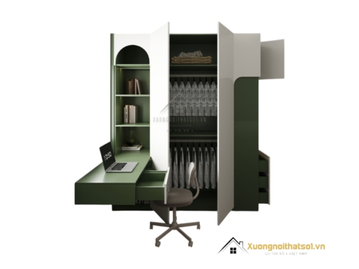 Tủ quần áo 4 buồng cửa mở kết hợp bàn làm việc màu 216ZN hiện đại, đa năng, tiết kiệm không gian