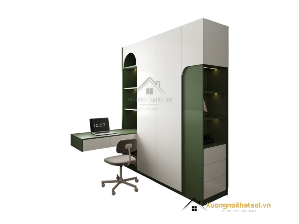 Tủ quần áo 4 buồng cửa mở kết hợp bàn làm việc màu 216ZN hiện đại, đa năng, tiện nghi cho phòng ngủ.