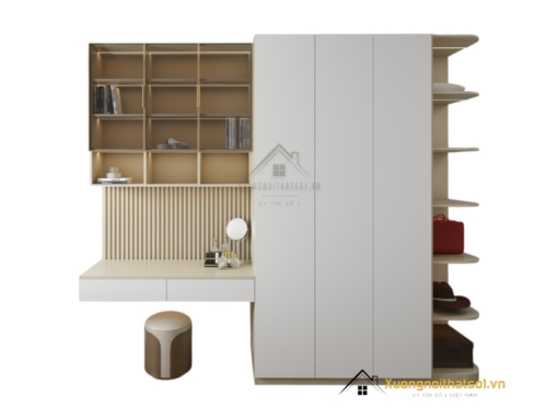 Tủ quần áo 4 buồng kết hợp bàn học màu 220MM, thiết kế hiện đại, phù hợp phòng ngủ và học tập