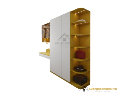 Tủ quần áo 4 buồng kết hợp bàn học màu 030PL thiết kế tiện lợi, phù hợp phòng ngủ hiện đại.