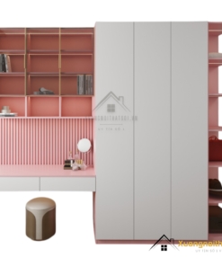 Tủ Quần Áo 4 Buồng MDF kết hợp bàn học màu 021T hiện đại và tiện lợi