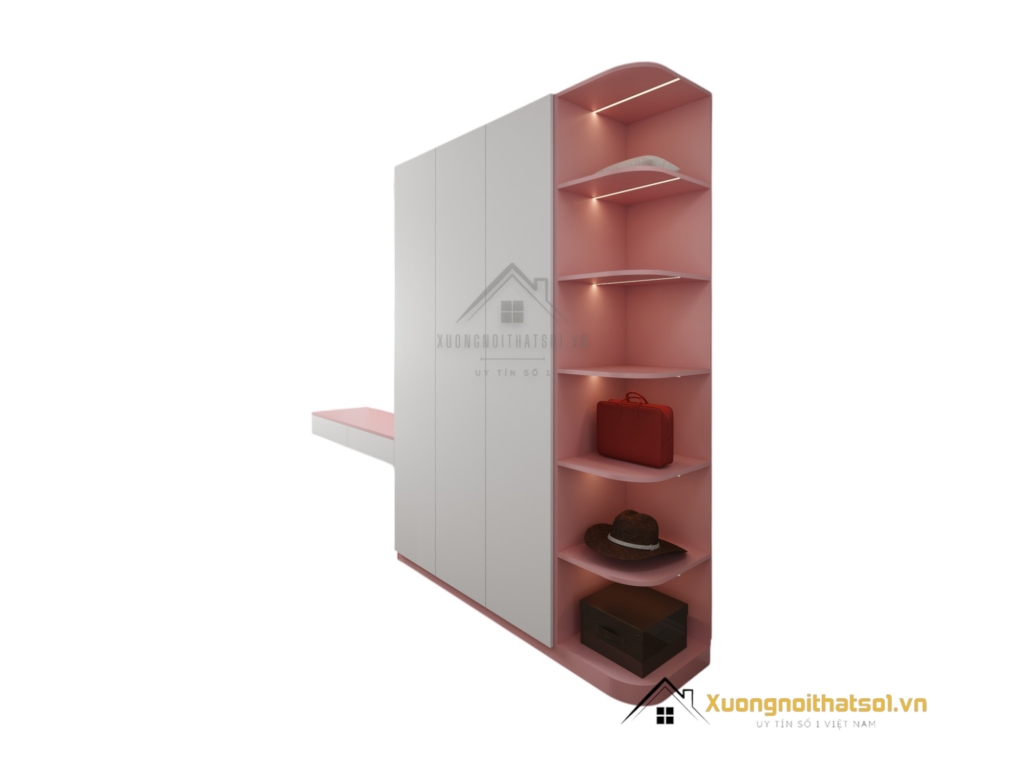 Tủ Quần Áo 4 Buồng MDF Kết Hợp Bàn Học Màu 021T thiết kế hiện đại, tiện lợi cho phòng ngủ và học tập