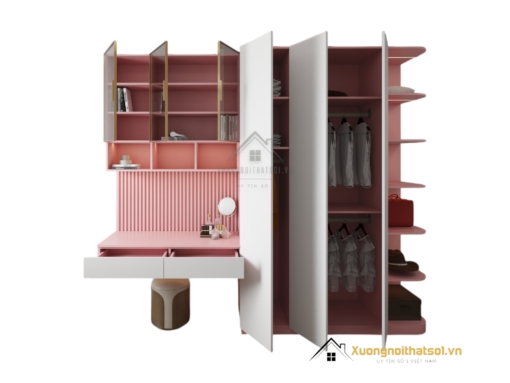 Tủ Quần Áo 4 Buồng MDF Kết Hợp Bàn Học Màu 021T (5)