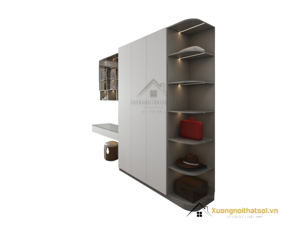 Tủ Quần Áo 4 Cánh Cửa Mở Kết Hợp Bàn Học Màu 203LU (3)