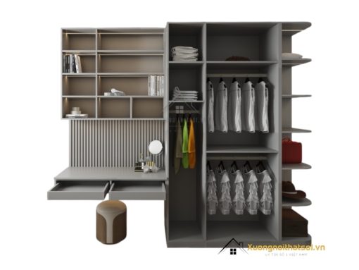 Tủ quần áo 4 cánh cửa mở kết hợp bàn học màu 203LU hiện đại, tiết kiệm không gian, phù hợp phòng ngủ trẻ em hoặc sinh viên.