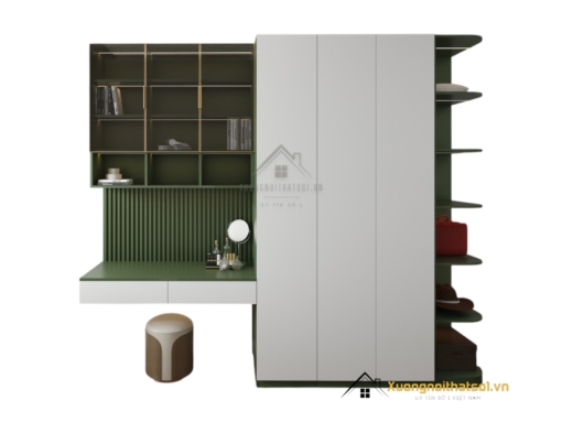 Tủ quần áo 4 cánh cửa mở kết hợp bàn học màu 216ZN hiện đại, tiện lợi cho không gian phòng ngủ trẻ em hoặc sinh viên.
