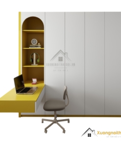 Tủ quần áo 4 cánh mở gỗ kết hợp bàn học màu 030PL hiện đại, tiện lợi, phù hợp phòng ngủ nhỏ