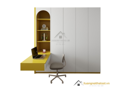 Tủ quần áo 4 cánh mở gỗ kết hợp bàn học màu 030PL hiện đại, tiện lợi, phù hợp phòng ngủ nhỏ