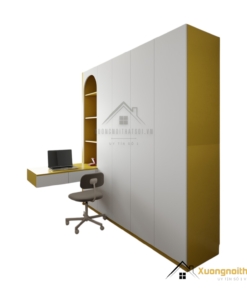 Tủ quần áo 4 cánh mở gỗ kết hợp bàn học màu 030PL thiết kế hiện đại, đa năng, tiết kiệm không gian sống.